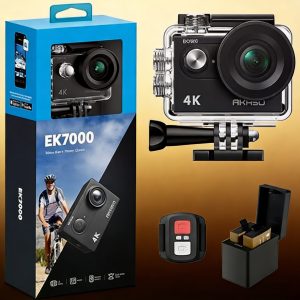 AKASO Brave 4 Pro 4K30 Action Camera with 64GB MicroSD U3 Card, 131FT Underwater Waterproof Camera EIS Touch Screen Remote Control with 2x1350mAh Batteries and Helmet Accessories Kit Bundle