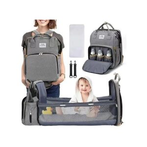 Foldable Diaper Bag with Changing Station, Insulated Pocket and Large Capacity, Multifunctional Double Shoulder Strap Mommy Bag